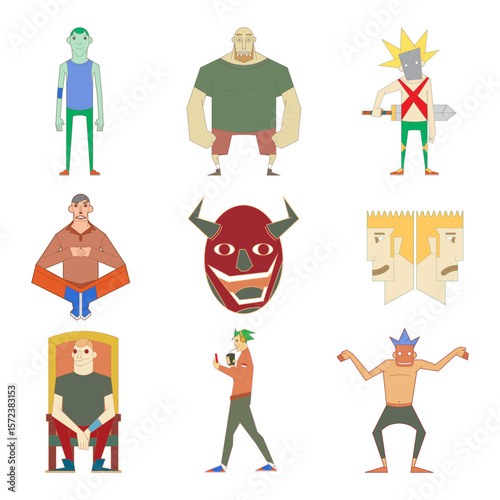 Collection of Male Character Illustrations with Different Styles.eps