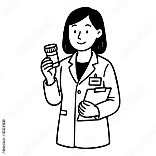 薬剤師　線画　手書き