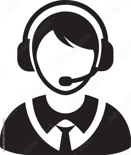 Customer service representative silhouette with headset and tie isolated on white background