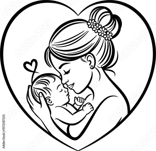 Mother with Baby in Loving Family Illustration