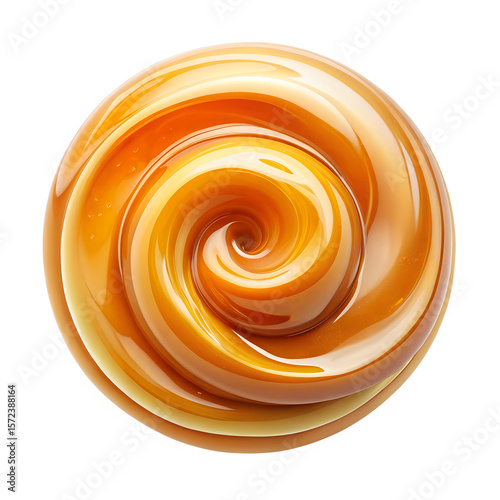 Delicious sweet caramel swirl candy confectionery dessert food design on transparent background.