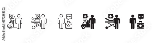 Ambulance icons collection. Helicopter and car ambulance icon set. Icon symbol compatible for first aid, medical help, clinic, medic, emergency help. Vector illustration