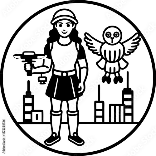Mother and child cartoon illustration showing mother with son and daughter vector drawing of family love and fun