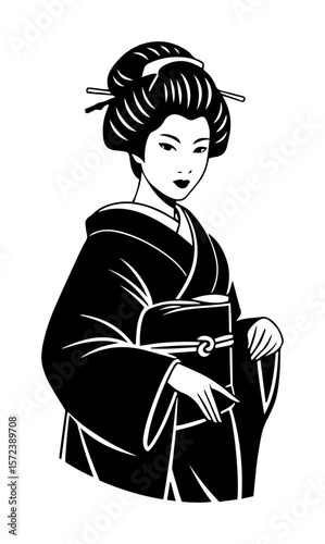 japanese geisha in kimono vector illustration