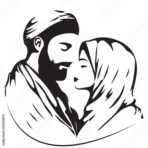 Angel couple and man with heart vector illustration in artistic silhouette style