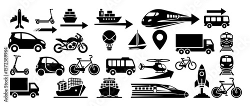 transportation vehicle icons pack vector silhouette set