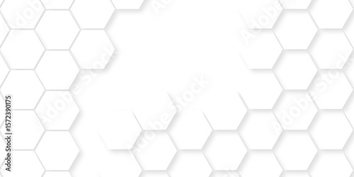Seamless pattern with hexagons. Hexagonal structure futuristic white background and Embossed Hexagon. Hexagonal honeycomb pattern background with space for text. Abstract Technology, Futuristic.