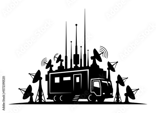 mobile military command center and communication truck silhouette