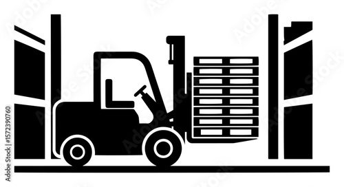 forklift truck carrying pallet silhouette vector illustration