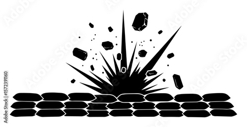 bomb blast behind sandbag fortification military vector illustration