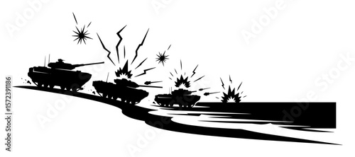 tank attack battle scene with explosions military vector illustration