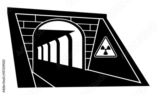 underground tunnel entrance with radiation hazard sign vector illustration