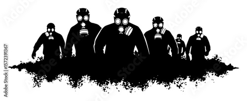 group of people in gas masks apocalypse silhouette