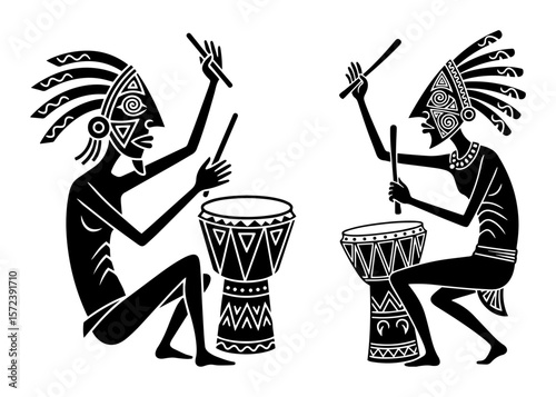 tribal drummers playing african drums vector illustration