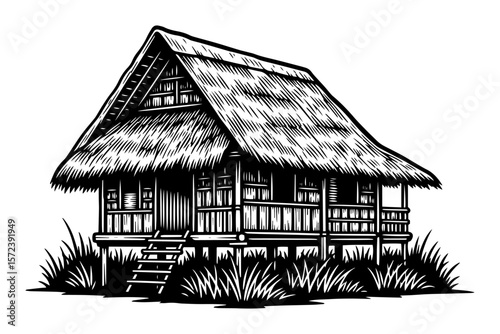 traditional japanese old house with thatched roof vector