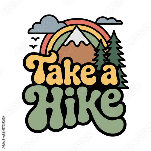 Retro Take a Hike Mountain and Nature Illustration