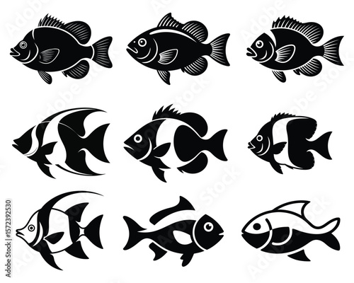 Tropical Fish Vector Icon Set, Illustrations for Aquarium Logos