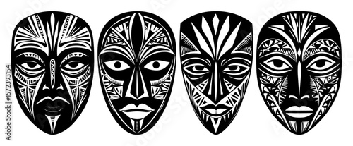 african tribal masks collection vector illustration