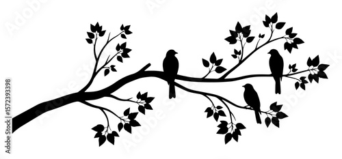 birds on a tree branch silhouette wall decal