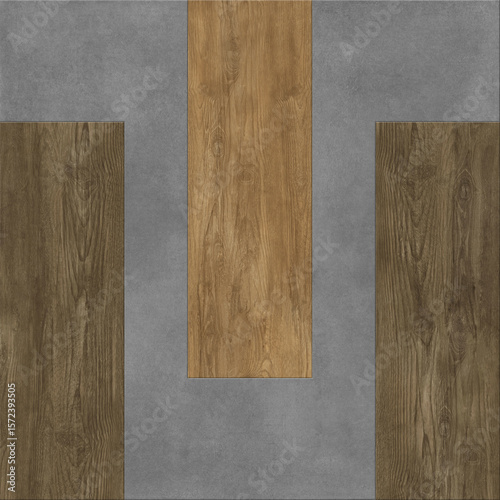 Modern seamless geometric pattern with natural textures: marble, wood, stone, cement, terrazzo. Ideal for interior design, wallpaper, packaging, textiles, tiles, and parquet flooring.