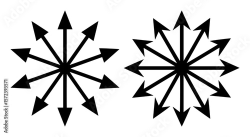 radial arrows pointing outwards symbol set vector