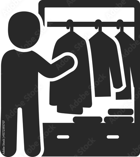 Choosing outfit solid icon used in daily routine, self-expression, and lifestyle fashion designs.