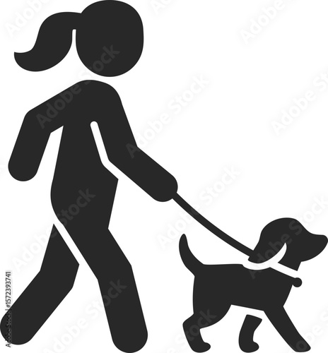 Walking dog solid icon used in pet care, outdoor activity, and lifestyle wellness designs.