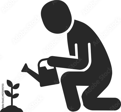 Watering plants solid icon used in home gardening, mindfulness, and lifestyle wellness designs.
