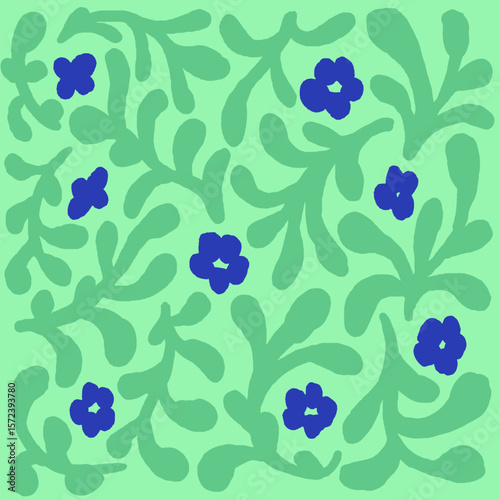 Hand-Drawn Floral Pattern with Botanical Motifs creating a cheerful and artistic design suitable for decoration or design projects.