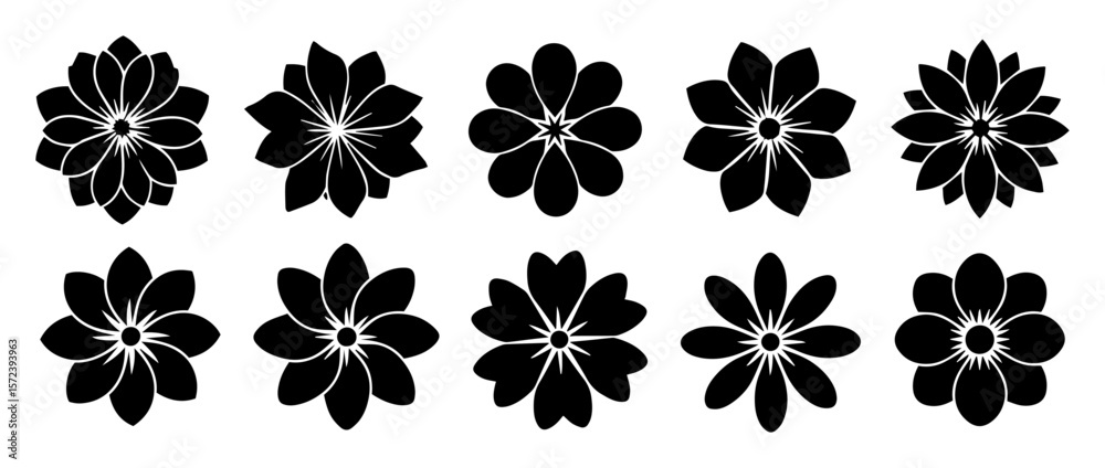 flower icon set simple floral silhouette vector illustration flower icon set simple floral silhouette vector illustration