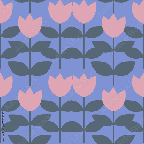 Seamless Pattern of Tulip Flowers with Leaves. Perfect for enhancing decor, crafting unique designs, or adding floral elegance.