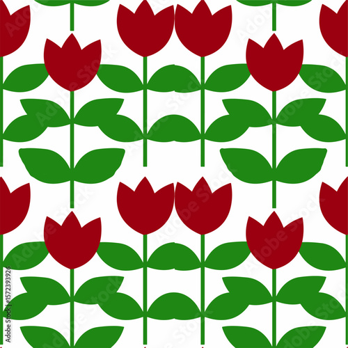 Seamless Pattern of Tulip Flowers with Leaves. Perfect for enhancing decor, crafting unique designs, or adding floral elegance.
