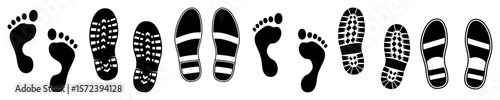 footprints and shoe prints collection vector icons
