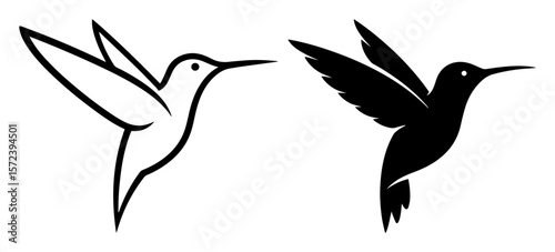 hummingbird outline flying birds vector icon set
