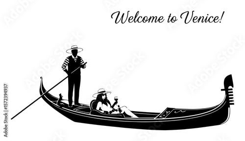 venice gondola with gondolier and tourists vector illustration
