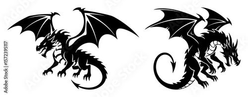 dragon silhouette set mythical fantasy creature vector