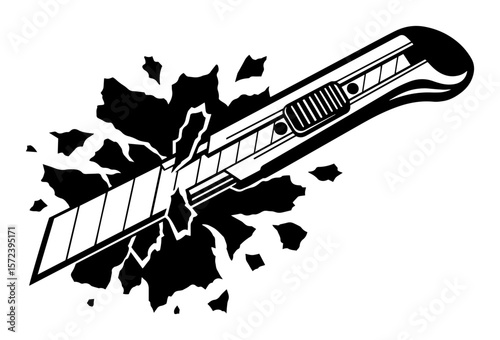 utility knife cutter breaking through wall vector illustration