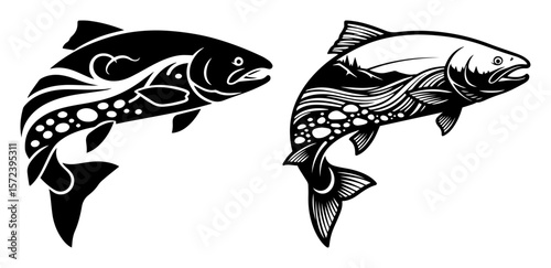 stylized salmon trout fish logo for fishing