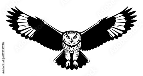 flying owl with spread wings vector logo mascot