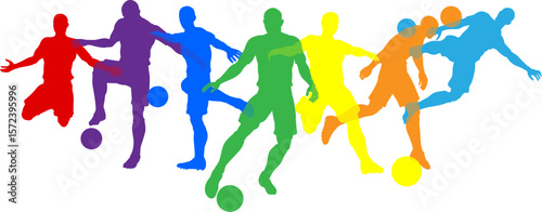 Silhouette soccer football player set. Active sports people healthy players fitness silhouettes concept.