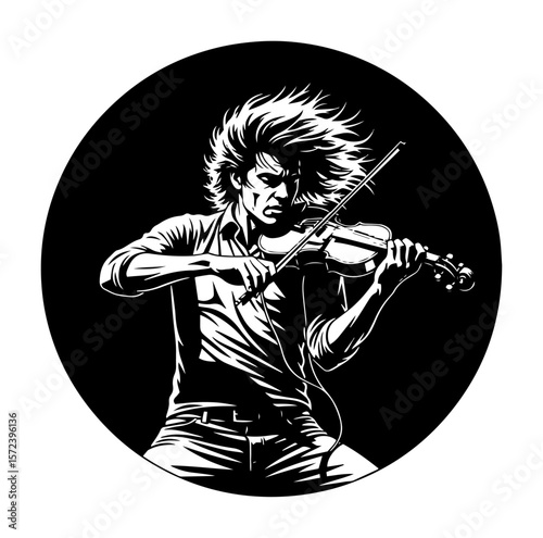 passionate violinist playing violin rock musician vector logo