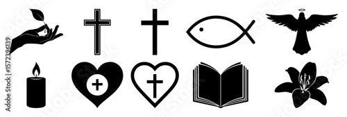 christian religious symbols icon set vector illustration