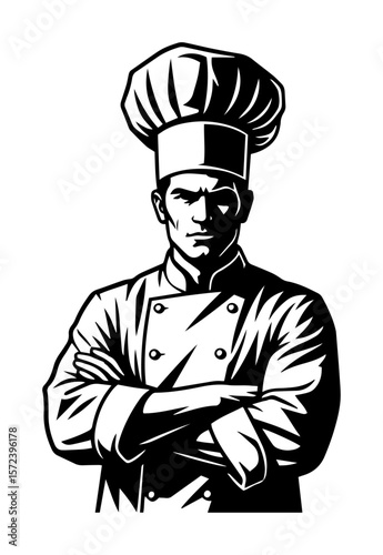 confident chef with arms crossed vector mascot logo