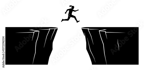 man jumping over chasm silhouette risk and challenge concept vector