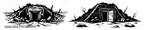 military war bunker and dugout shelter vector set