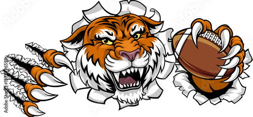 A tiger American football sports team cartoon animal mascot