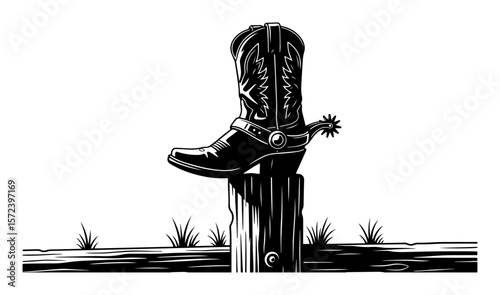western cowboy boot with spur vector illustration