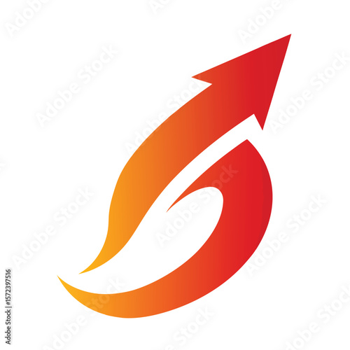 Fiery red and orange arrow symbolizing growth and progress