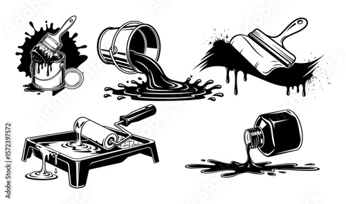 painting tools and supplies vector icon set