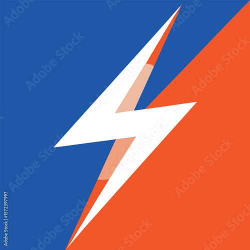 Dynamic white lightning bolt against blue and orange background